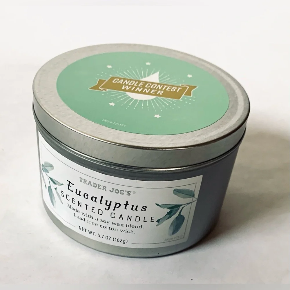 NEW Trader Joe's EUCALYPTUS Scented Candle 5.7 Oz soy wax lead free wick